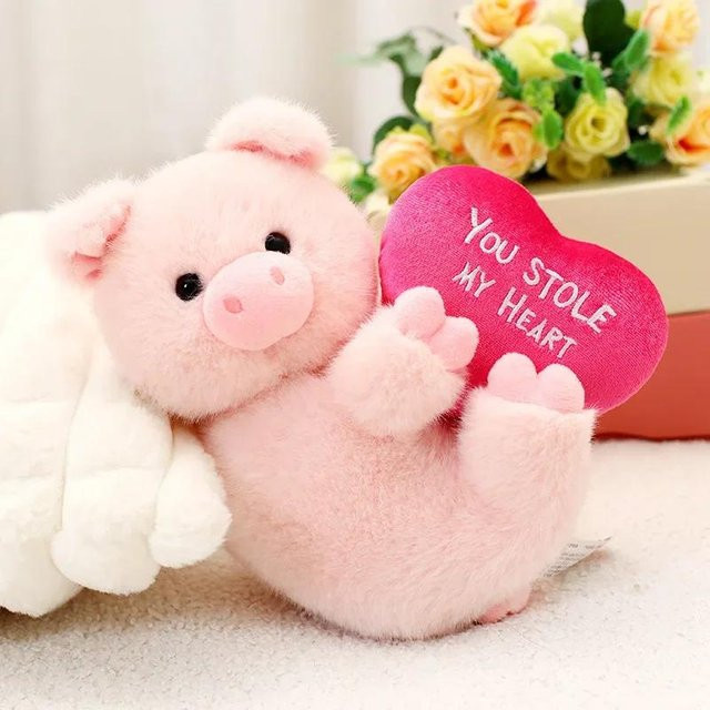 Kidsly Cartoon Elefant Schwein mit Herz, Plüschtier, rosa, 26cm - Bild 1