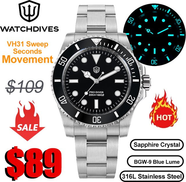 Watchdives Armbanduhr, Quarz, Edelstahl, Saphirglas, 20 ATM, Herren - Bild 1