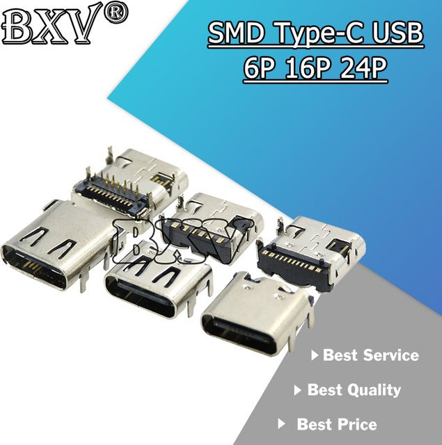 10 Stück BXV USB-C SMD Buchsen Set in Silber für Smartphones und Endgeräte mit 6/16/24 Pin Optionen - Bild 1