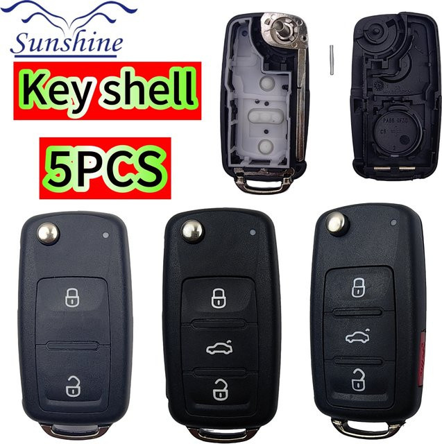 5 Stück QCONTROL Klappbarer Fernbedienungsschlüssel für VW Jetta Caddy EOS GTI Golf Passat Tiguan, Farbe: Schwarz, 2/3/3+1 Tasten, NBG010180T - Bild 1