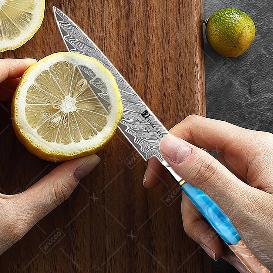WXCOO Santoku Küchenmesser aus 67-lagigem Damast und VG-10 Stahl in Silber mit Holzgriff und Schutzhülle - Bild 4