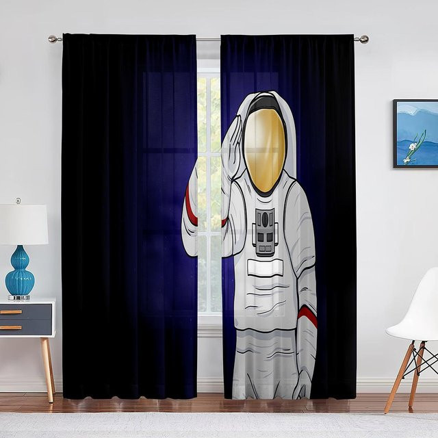 Transparenter Tüllvorhang mit Astronauten-Weltraumnebel-Motiv von Super Six in Blau, Breite: 100 cm, Höhe: 250 cm - Bild 1