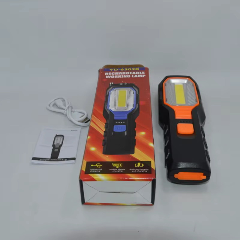QHSPE LED Arbeitsleuchte mit USB-Ladefunktion, COB-Taschenlampe mit Haken und Magnet in Orange und Schwarz - Bild 2