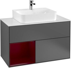 V&B Waschtischunterschrank Finion 100 mit Wandbeleuchtung in Weiß und Anthrazit, B/T/H: 100 x 50,1 x 50,1 cm - Bild 1