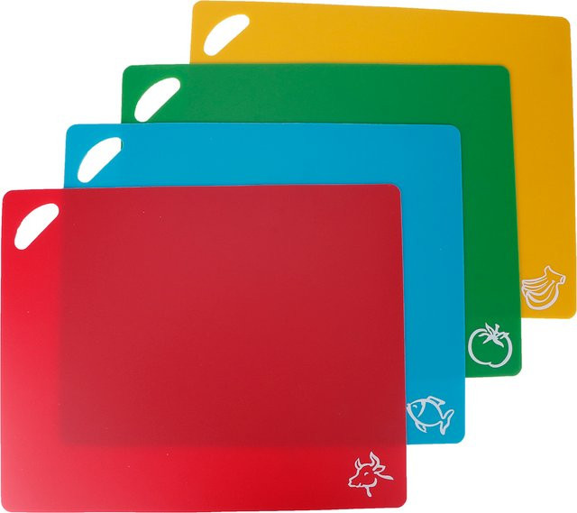Qiilu 4er-Set flexible Küchenschneidebretter aus Kunststoff, rutschfest, Mehrfarbig, B/T/H: 38 x 30,3 x 0,12 cm - Bild 1