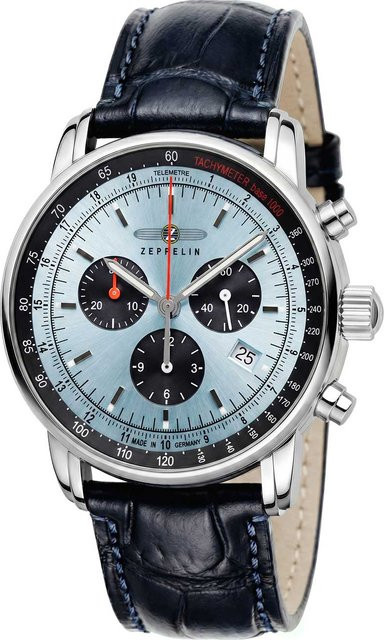 Zeppelin Chronograph, Quarz, Edelstahl, 42 mm, Blau, Herren - Bild 1