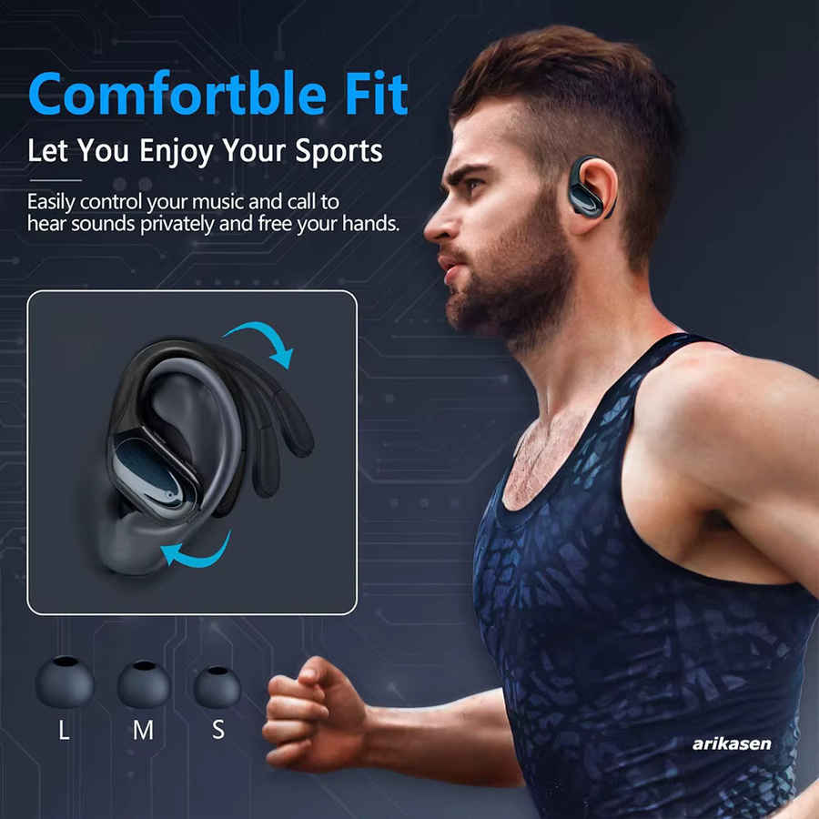 Arikasen Bluetooth 5.3 Kopfhörer in Schwarz mit 75 Stunden Spielzeit, Mikrofon und LED-Anzeige für Sport und Freizeit - Bild 2