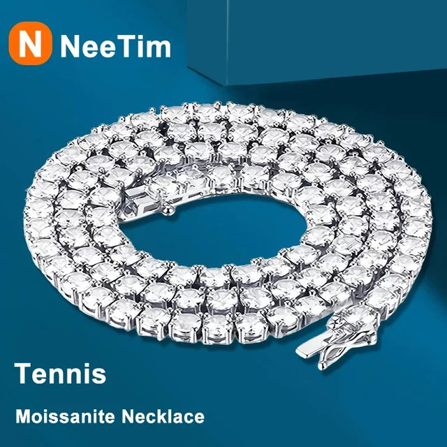 NeeTim Tennis-Halskette, 925 Silber, Moissanit, Damen und Herren - Bild 1