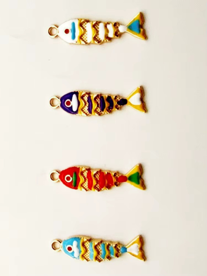 Koi-Fisch-Halskettenanhänger, Emaille, Gold, Vintage, Unisex - Bild 2