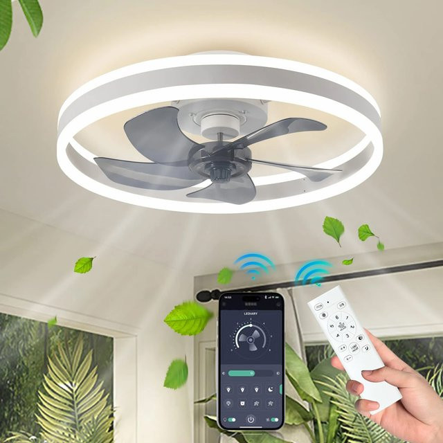 Betuyoo Moderne Deckenventilator mit LED-Beleuchtung in Weiß, Steuerung per App und Fernbedienung, Flacher Deckenventilator für Schlafzimmer, Wohnzimmer und Home-Office - Bild 1