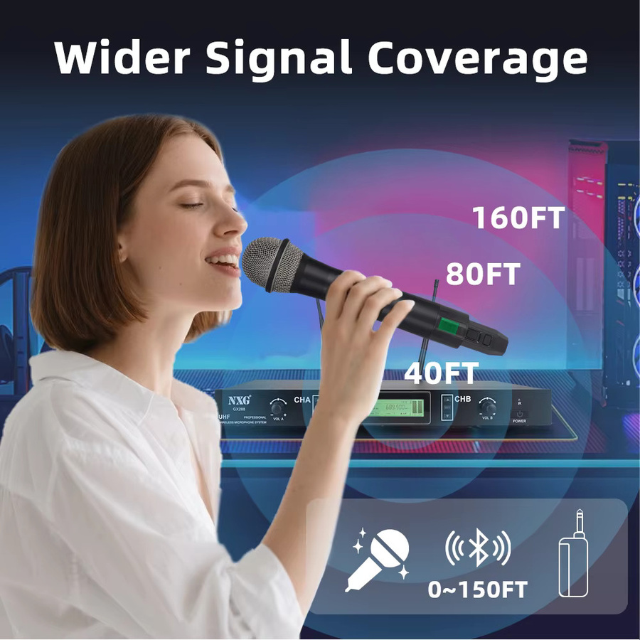 Yamnweo GX288 UHF Dual-Handmikrofon-System in Schwarz mit 2 Kanälen, dynamischen Mikrofonen, Nierencharakteristik und XLR-Ausgang - Bild 4