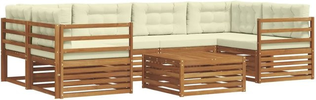 vidaXL Outdoor-Sofagarnitur 8-teilig L-Form aus Akazienholz mit Kissen in Natur und Creme - Bild 1