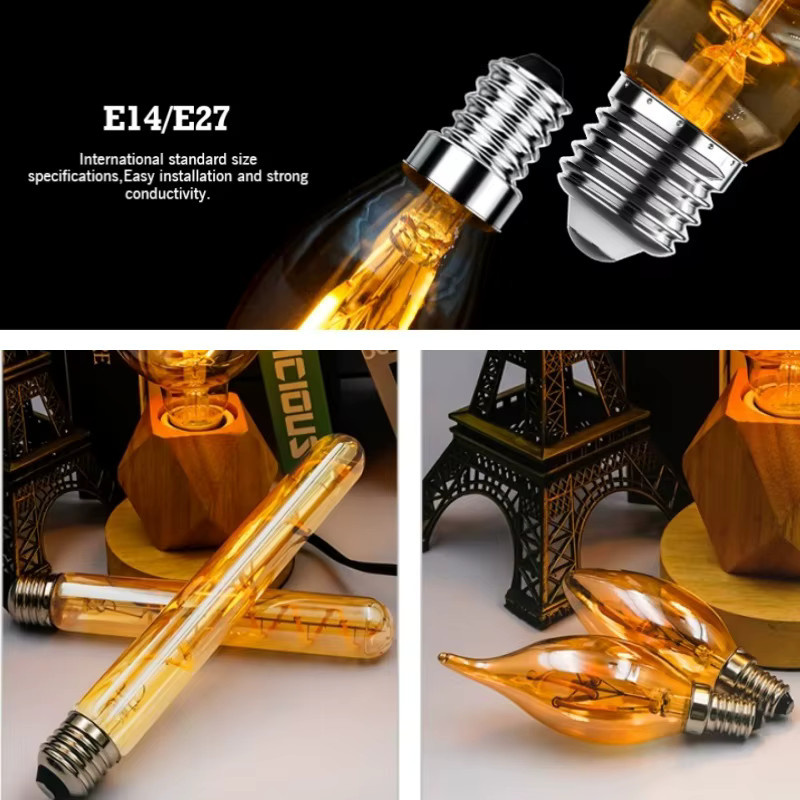 LARZI Retro LED Spiral Filament Glühbirne E14 E27 Warmweiß Transparent - Bild 3