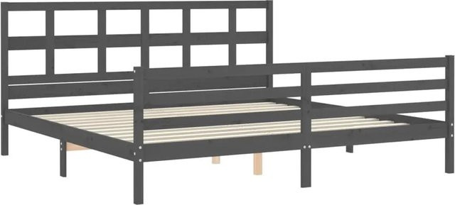 vidaXL Massivholzbett aus Kiefernholz mit Kopfteil in Grau mit rustikaler Optik, B/T/H: 200 x 200 x 205,5 cm - Bild 1