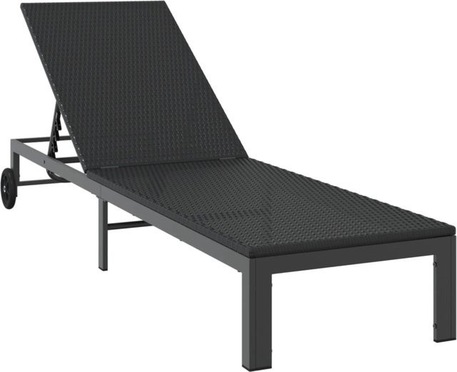 vidaXL Sonnenliege aus Poly-Rattan mit Rädern in Schwarz - Bild 1