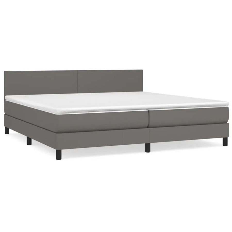vidaXL Boxspringbett mit Matratze in Grau aus Kunstleder, Hybridbett mit Taschenfederkern, B/T: 200 x 200 cm - Bild 2