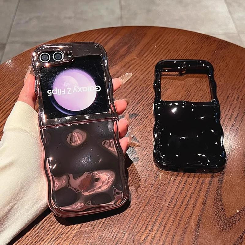 Stoßfeste Samsung Galaxy Z Flip 6 und Z Flip 5 Handyhülle aus weichem TPU mit glänzendem Steinmuster und Wellen-Design in Meteoriten-Optik - Bild 3