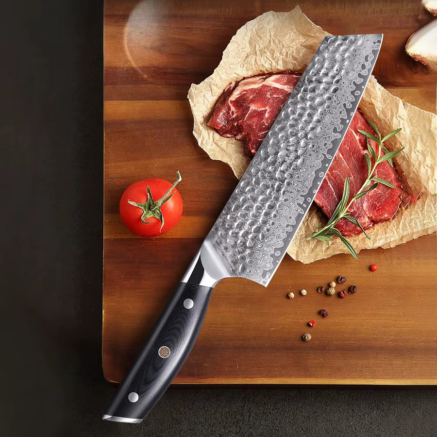 TURWHO Bunka-Messer im japanischen Stil aus 67-lagigem Damaststahl, Kiritsuke-Kochmesser in Silber mit Holzgriff, Länge: 19,05 cm - Bild 2