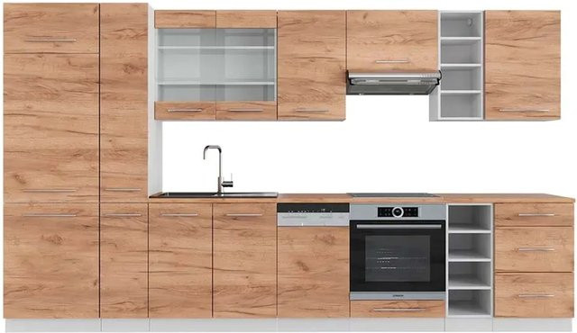 Vicco Fame-Line Küchenzeile Goldkraft Eiche und Weiß, Breite: 355 cm - Bild 1