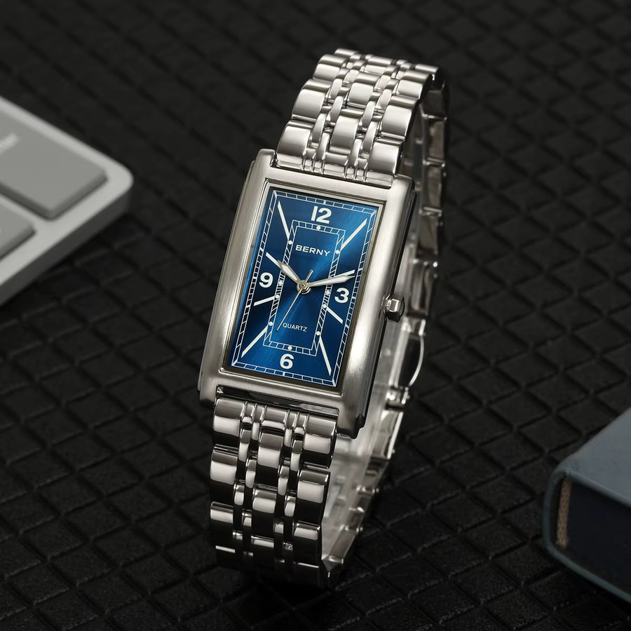 BERNY Armbanduhr, Quarz, Edelstahl, Rechteckig, Blau, Herren - Bild 3