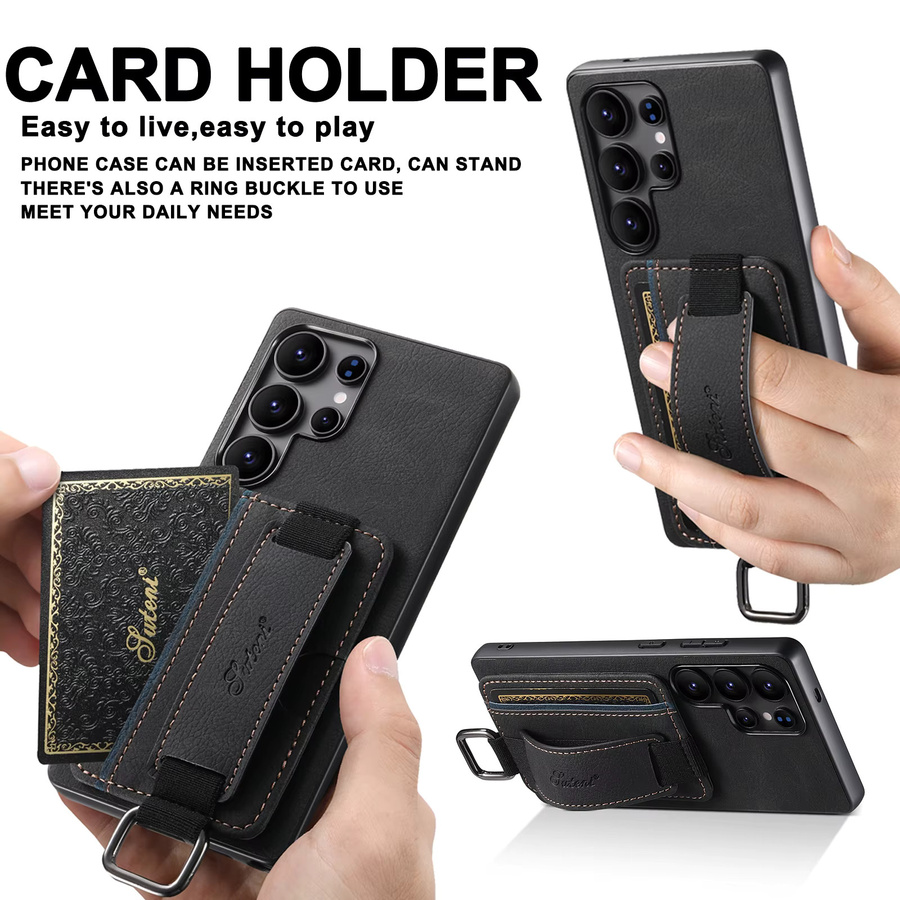 SUTENI PU Leder Handyhülle mit Handgelenk-Strap, Ring, Schnalle und Kartenhalter für Samsung Galaxy S26 Ultra, S25 Plus, S24, S23, S22 und Note 20 in Schwarz oder Braun - Bild 3