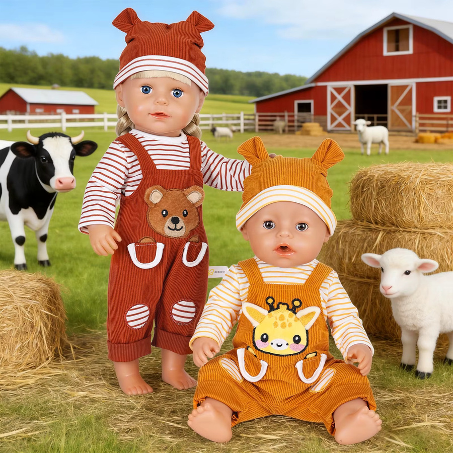 dearbei Puppenkleidung, Bären- und Giraffen-Kostüm, gestreifter Overall mit Hut, Zubehör - Bild 2