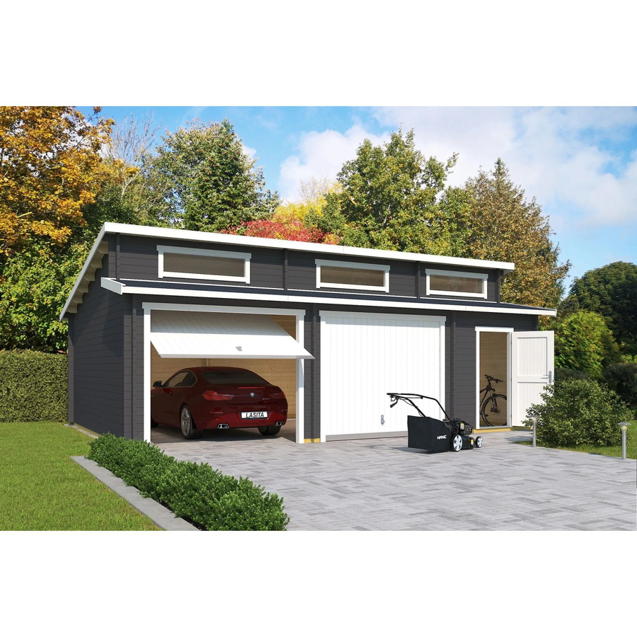 Blockgarage Lasita Maja Hawaii in Grau mit Schwingtoren, Außenmaß B: 820 cm, T: 579,6 cm - Bild 3
