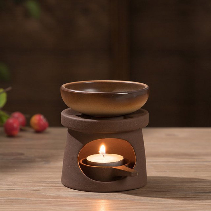 YXYMCF 3-in-1 Keramik Set in Braun als Kerzenheizung, Teewärmer und Diffusor mit japanischem Schilfrohr für ätherische Öle - Bild 1