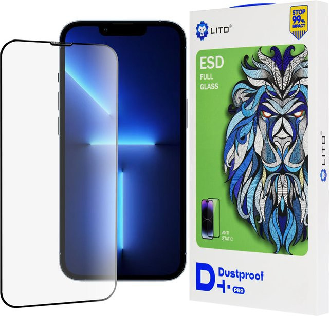 Lito D+ Pro Dustproof Schutzfolie aus gehärtetem Glas für Apple iPhone 14 Plus und 13 Pro Max, Schwarz - Bild 1