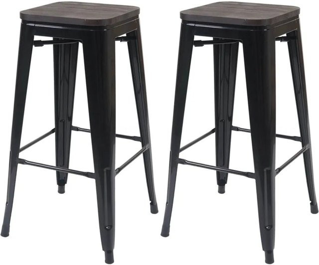 MCW Barhocker A73 2er-Set in Schwarz mit Sitzfläche aus Ulmenholz im Industriedesign, Höhe: 76 cm, Breite: 42 cm, Tiefe: 42 cm - Bild 1