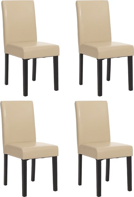 4er-Set MCW Esszimmerstühle Littau aus Leder in Beige mit dunklen Beinen - Bild 1