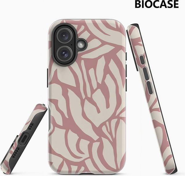 Handyhülle mit rosa Blattmuster für Apple iPhone 11 bis iPhone 17 Pro Max Plus mit doppelschichtiger Rückseite - Bild 1