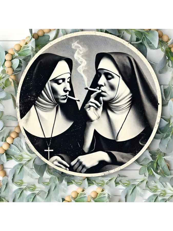 Vintage Metallschild CIFBUY Nonne Retro-Humor Blechwandkunst für Zuhause und Bar, Breite: 20 cm, Höhe: 20 cm - Bild 6
