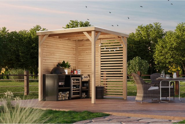 Karibu Grillunterstand Rocky Pavillon Set in Braun - Bild 1