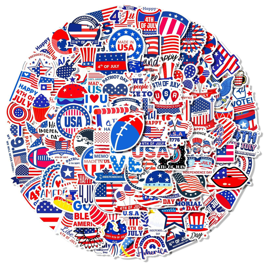 100 dekorative Aufkleber zum amerikanischen Unabhängigkeitstag mit US-Präsident und Nationalflagge in Multicolour - Bild 3