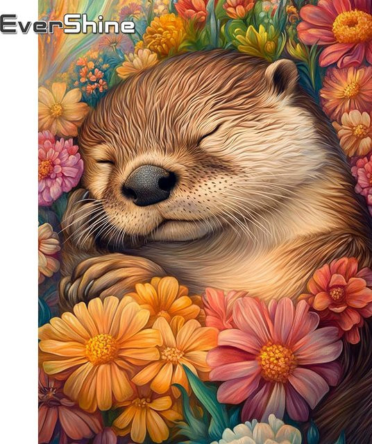 EverShine 5D Diamantmalerei Otter mit Gänseblümchen DIY Mosaik Stickerei in Multicolour, B/B/H: 30,0 x 30,0 x 2,0 cm - Bild 1