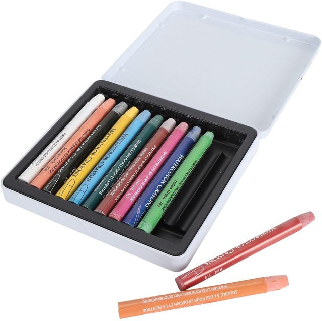 Shoemst Professionelles Aquarell Wachsmalstift Set in 12 Farben, Schwarz und Mehrfarbig, Wasserlöslich - Bild 1