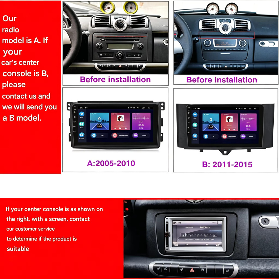 ESSGOO Android 15 Autoradio für Mercedes Benz Smart Fortwo 451 (2005-2010) mit 9 Zoll Touchscreen, 2GB RAM, 16GB Speicher, 4G, WLAN, Bluetooth, GPS, Wireless CarPlay und Android Auto in Schwarz - Bild 3