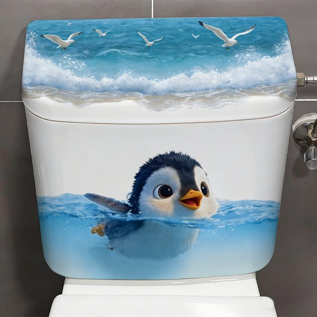 BRUP Toilettenaufkleber mit maritimen Cartoon-Motiven wie Pinguin und Möwe, wasserdicht und selbstklebend, Multicolor - Bild 1
