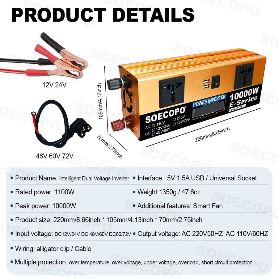 soecopo Solarstrom-Kit 10000 W mit 600 W Panel, 100 A Controller und 10000 W Wechselrichter für 12 V/24 V auf 110 V/220 V als Notfall-Backup für dein Zuhause - Bild 3