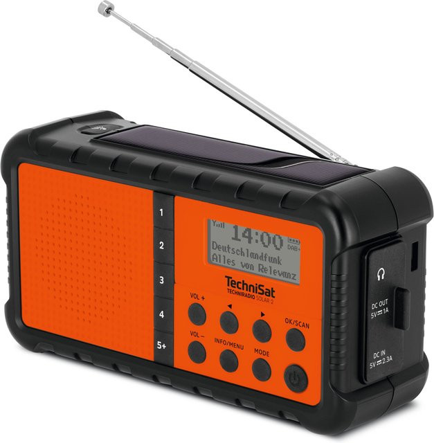 TechniSat TechniRadio Solar 2 DAB+ UKW Radio in Orange/Schwarz mit Solarpanel, Handkurbel und Taschenlampe - Bild 1