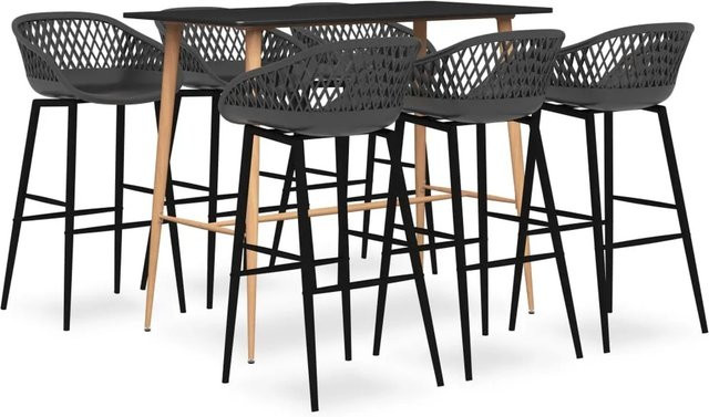 vidaXL 7-tlg. Bar-Set Modell 5 in Schwarz und Grau mit Tisch und Stühlen für Bars, Pubs und Restaurants - Bild 1