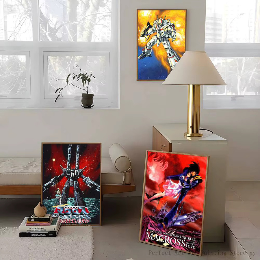 T-The S-Super Dimension Fortress Macross Vintage Poster Aufkleber, Wasserdichter Wandkunstdruck für Wohnzimmer und Schlafzimmer, Mehrfarbig - Bild 4