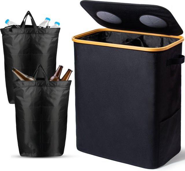 GREELUE Pfandflaschen Sammelbehälter mit Deckel, 140L Aufbewahrung für die Küche, Beige oder Schwarz, B: 68,0 cm, T: 56,5 cm, H: 2,0 cm - Bild 1