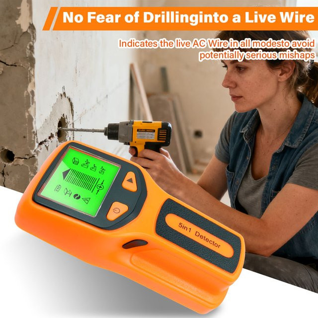 TTAKA7 5-in-1 Wanddetektor als tragbarer Schraubsäulendetektor für Live-AC-Kabel, Kabel und PVC-Wasserrohre sowie Metalldetektor - Bild 1
