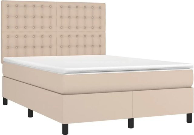 vidaXL Boxspringbett mit Matratze in Cappuccino-Braun, Hybrid-Bett mit LED-Unterbettbeleuchtung und USB-Anschluss, B/T/H: 140 x 190 x 44 cm - Bild 1