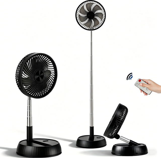 TENGKESi Faltbarer vertikaler elektrischer Tischventilator mit Fernbedienung und geräuscharmem Betrieb in Schwarz - Bild 1