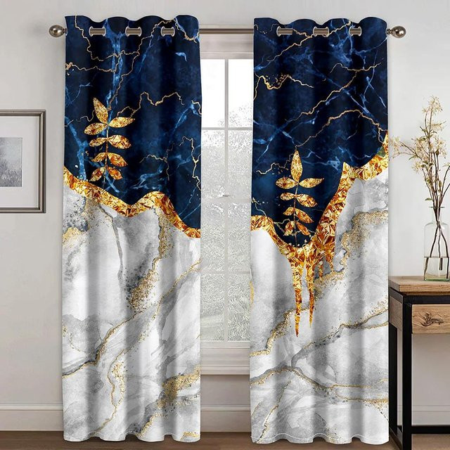 Luxuriöse Vorhänge im europäischen Stil mit Gold-Textur, 2er-Set, Schwarz-Gold, B: 60 cm, H: 100 cm - Bild 1