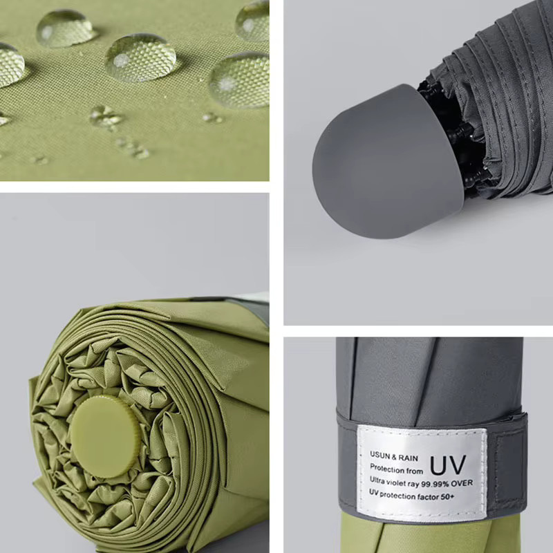 HUIJI Mini-Regenschirm mit 8 Rippen, winddicht und mit UV-Schutz, tragbarer Faltregenschirm inklusive Tasche für Damen und Kinder - Bild 4