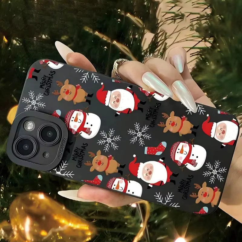 Mattierte TPU Handyhülle mit Weihnachtsmann-Muster für Apple iPhone (verschiedene Modelle), Schwarz/Mehrfarbig - Bild 2
